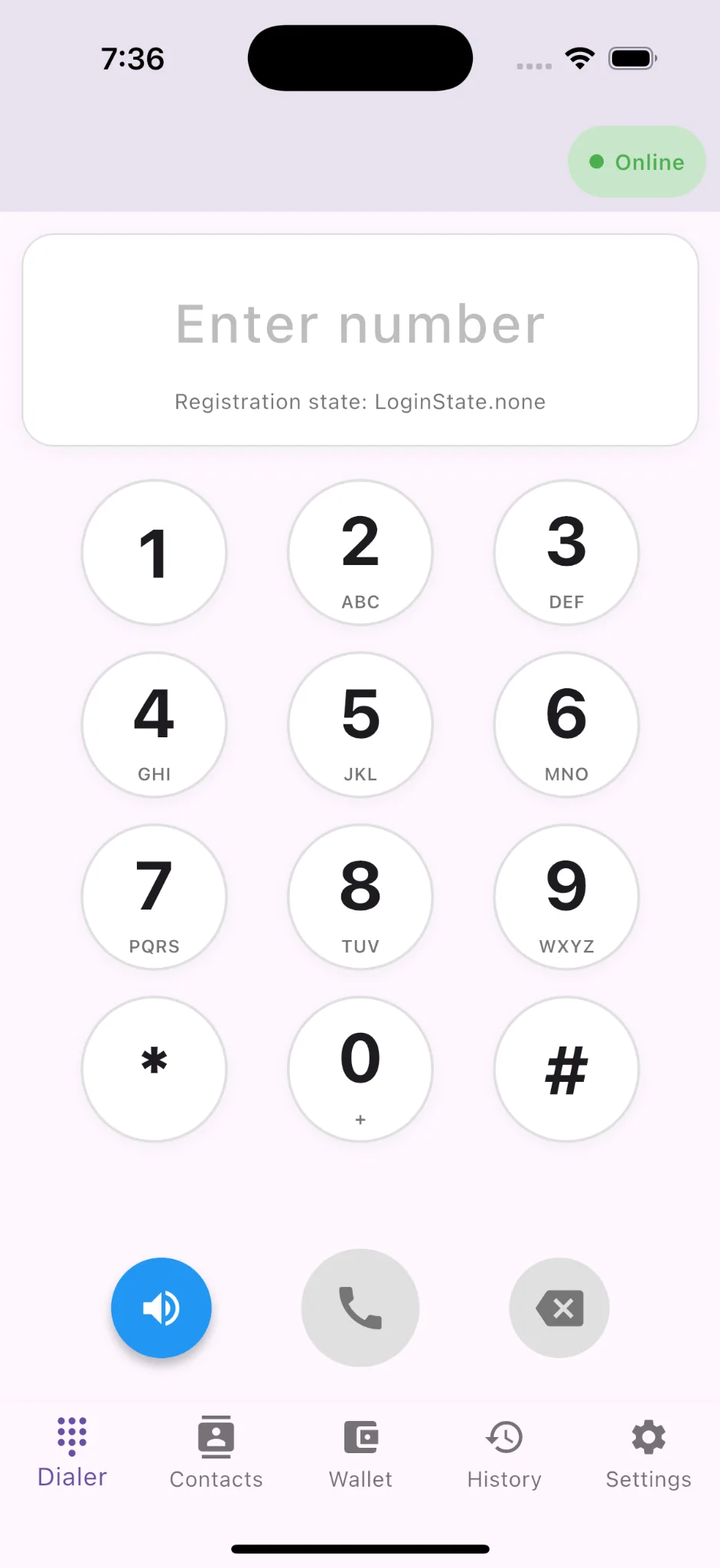 Number 6 Softphone dialer screen